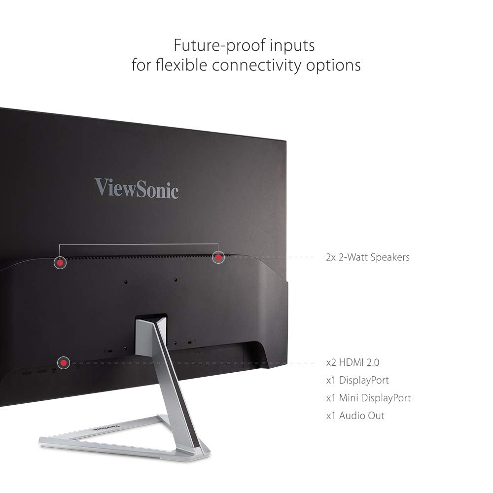 ViewSonic VX3276-4K-MHD 32" 4K UHD, HDR, HDMI, DP, mDP, Eye-Care, Eco-Mode, Altavoz, Plateado-Negro