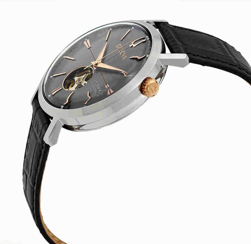 Bulova Automatic Reloj Analógico con Correa en Cuero para Hombre, Gris