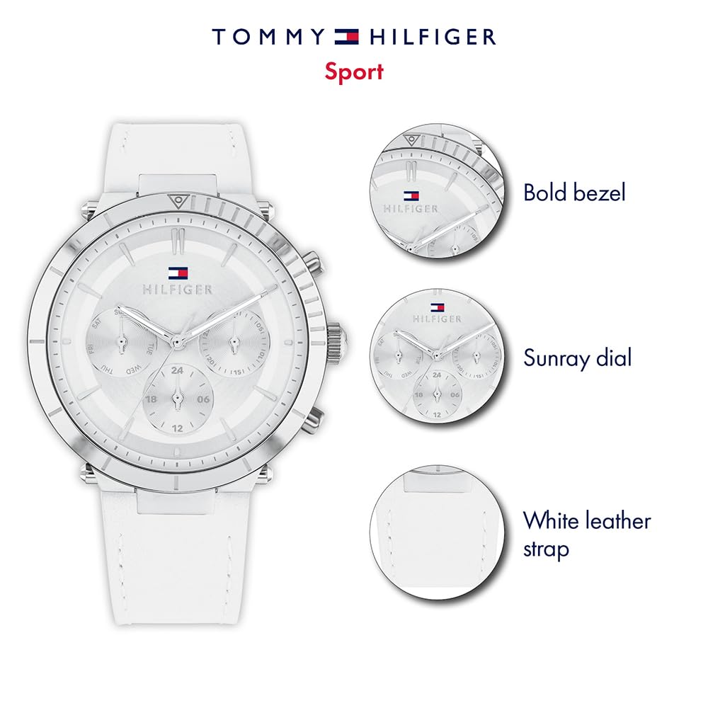 Tommy Hilfiger Reloj Analógico de Cuarzo Multifunción para Mujer con Correa de Cuero Blanca - 1782352