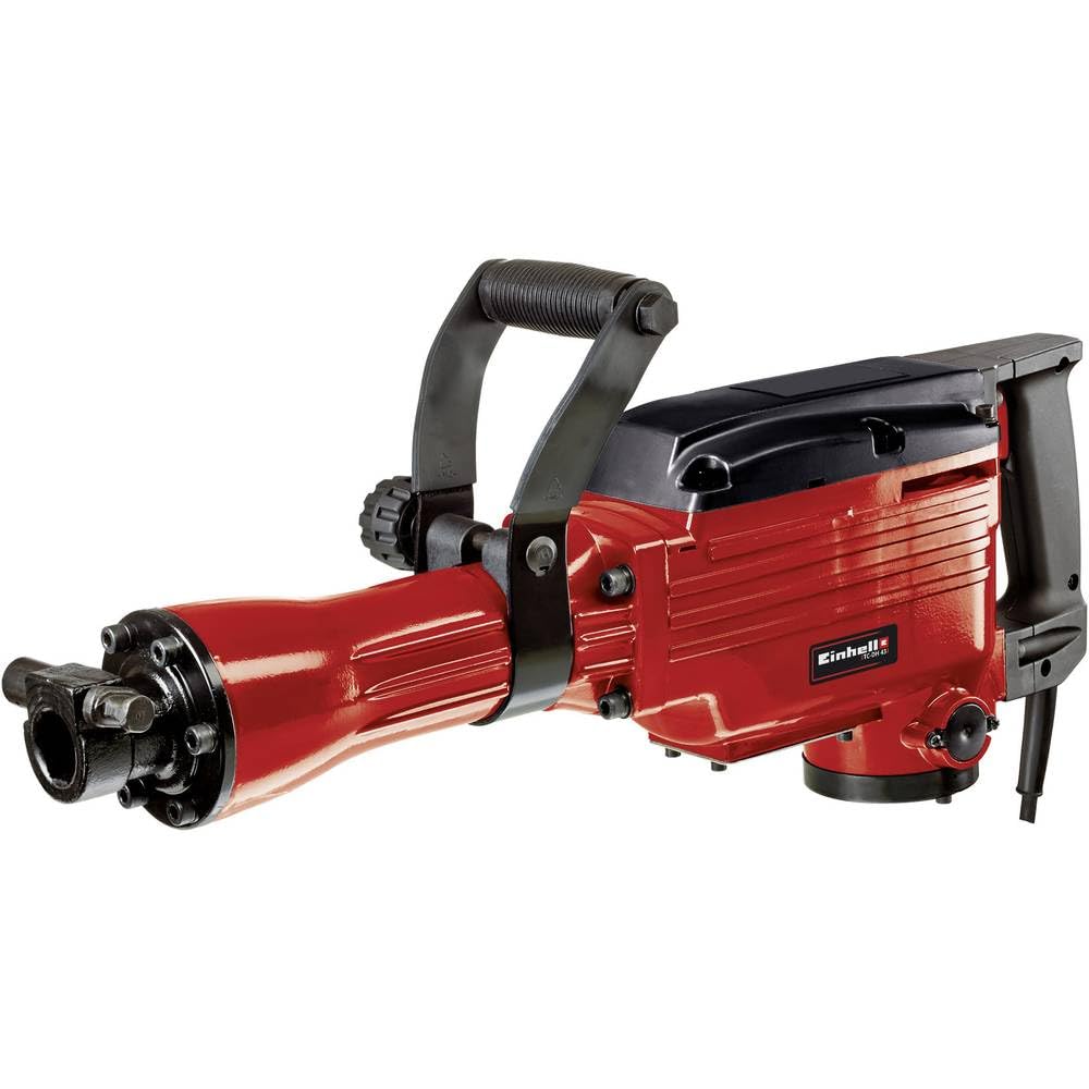 Einhell Martillo demoledor con cable - TC-DH 43. 1600 W, potencia de impacto 43 J, mandril hexagonal SDS, mango adicional ajustable en 180°, incl. Cincel puntiagudo y plano. Rojo