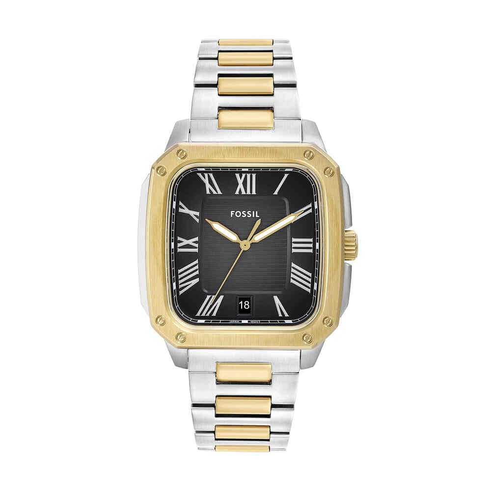 Fossil Reloj Crosby para Hombre, Movimiento de Cuarzo de Tres Agujas con Fecha y Correa de Acero Inoxidable, Plata y Tono Dorado
