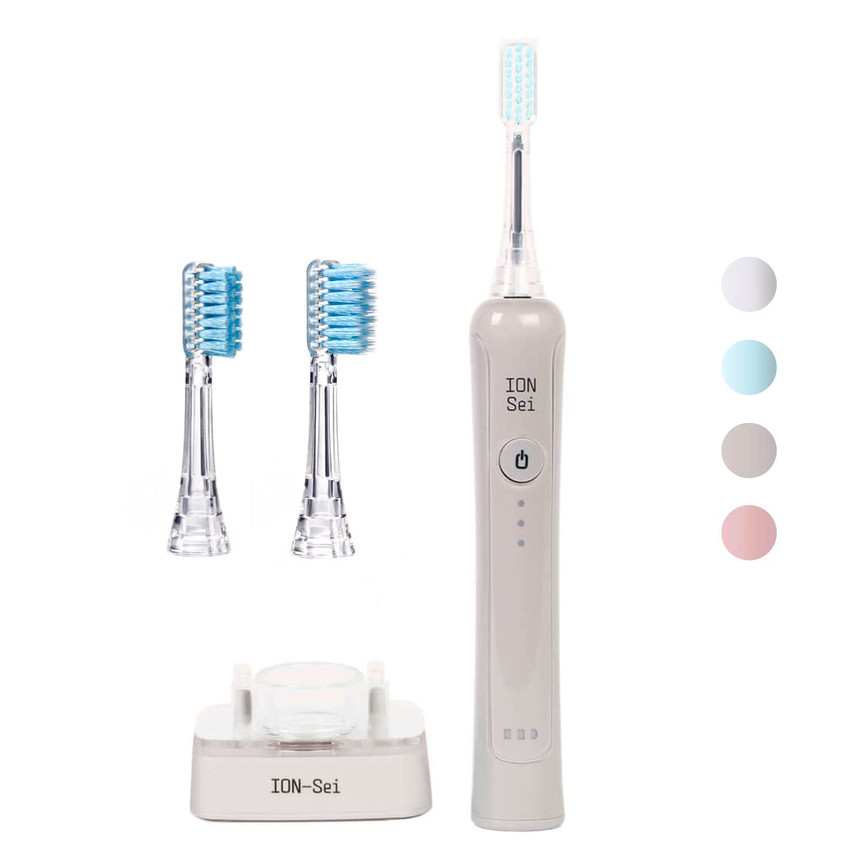 ION-Sei - Cepillo de dientes eléctrico sónico con tecnología patentada de iones de Japón - Incluye 2 cabezales - Moon Grey
