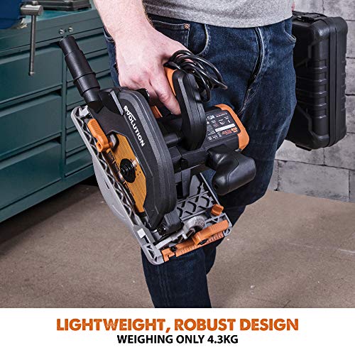Evolution Power Tools - Sierra circular multimaterial R185CCSX+ con guía compatible (paquete plus con bolsa de transporte), 185 mm, 230 V