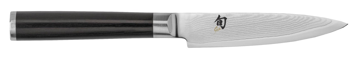 KAI Shun Classic Cuchillo japonés multiusos con hoja de 10 cm - Cuchillo de Damasco de 32 capas con núcleo VG MAX - 61 (±1) HRC - Mango de madera de Pakka - Hecho en Japón - Cuchillo para pelar