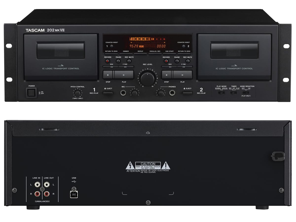 Tascam 202MKVII Cubierta de casete dual con salida USB, negro, 202MKVII