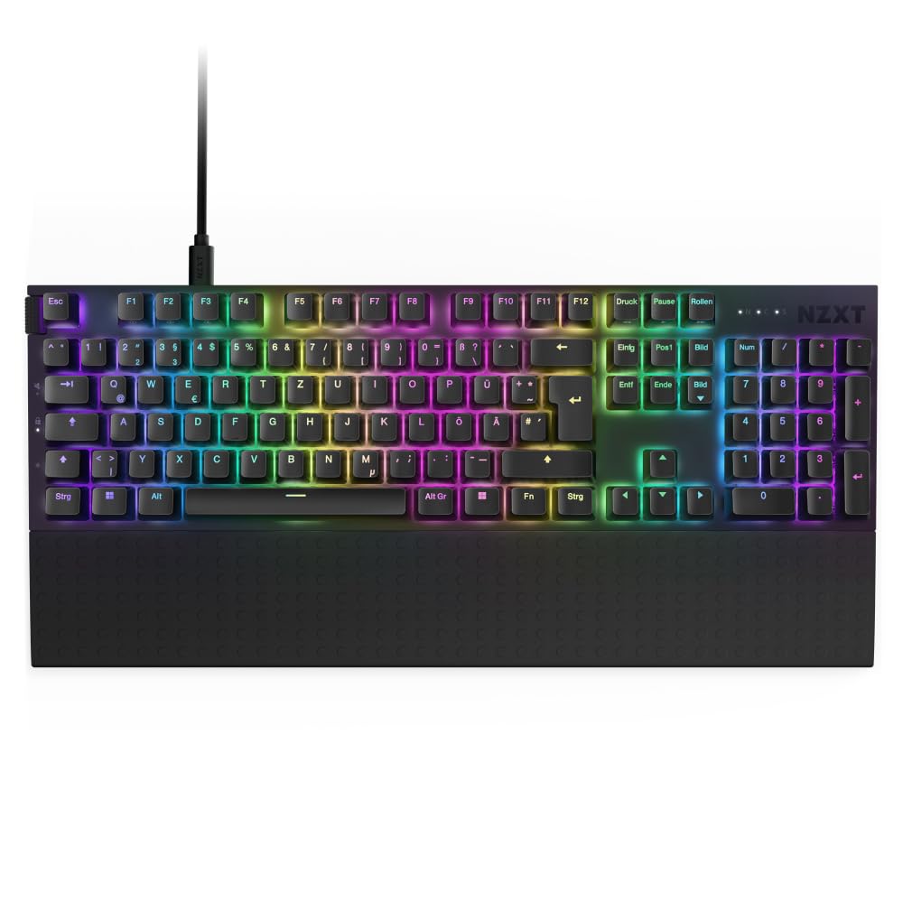 NZXT Function 2 2024 - Teclado Gaming óptico Full-Frame - RGB Iluminado - Frecuencia de sondeo 8K - Interruptores ópticos lineales - Clic Ajustable - Hot-Swap - Teclado Gaming - Negro DE (QWERTZ)