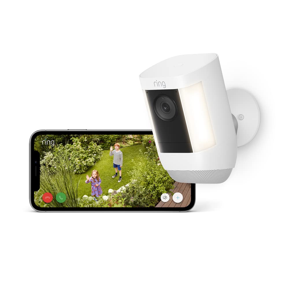 Ring cámara Pro con luces y batería (Spotlight Cam Pro Battery) | Vídeo 2K con Ring Vision, detección de movimiento 3D, instalación por cuenta propia | 30 días de prueba gratuita de Ring Home