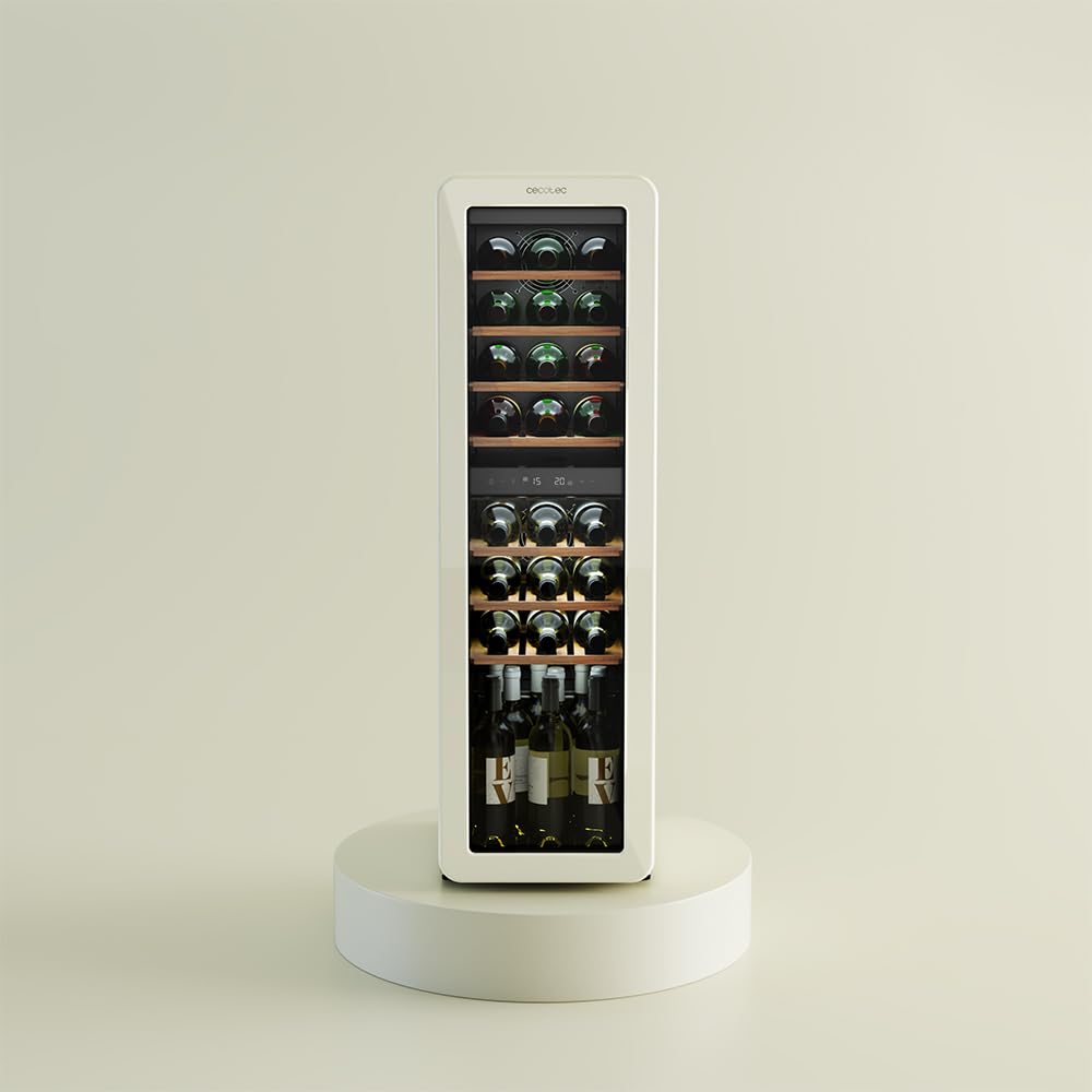 Cecotec Vinoteca 30 Botellas Retro Bolero Grandsommelier Origin Duo 30 Hit Beige. Acabado En Negro Con 2 Zonas De Temp. (5-12ºC, 12-20ºC), Control Led, NoFrost, Estantes Madera, Luz Interior