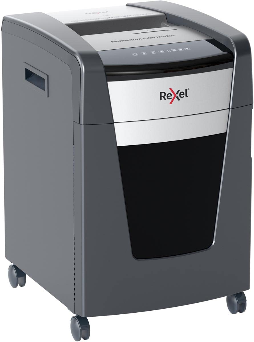 Rexel XP420+ Cross Cut Paper Shredder, Shreds 20 Sheets At Once, P4 Security Level, Jam-Free Technology, Office Use, 60 Litre Pull-Out Bin, Black, Momentum Extra Range, 2021421XEU