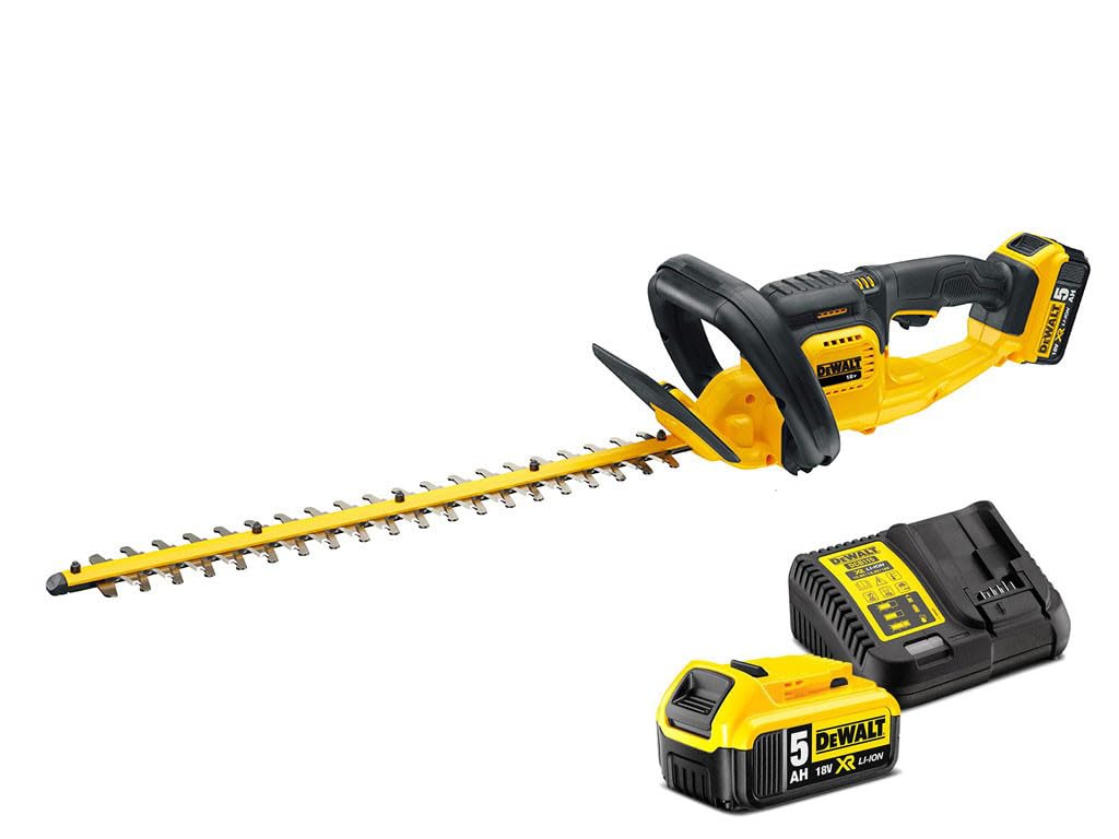 DeWalt DCM563P1-QW - Cortasetos sin escobillas, XR 18 V con batería Li-Ion 5, 0 Ah, 55 cm, 19 mm