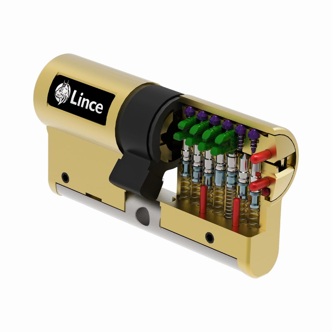Cilindro de alta seguridad LINCE C7 L30+60, triple bloqueo patentado, anti-golpes, anti-rotura, función desbloqueable (antipánico), 5 llaves reversibles, certificado EN 1303:2016.