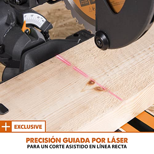 Evolution Sierra ingletadora deslizante de 185 mm (R185SMS+) de Evolution con corte multimaterial; bisel de 45°, inglete de 50°; guía láser. Incluye hoja multiusos