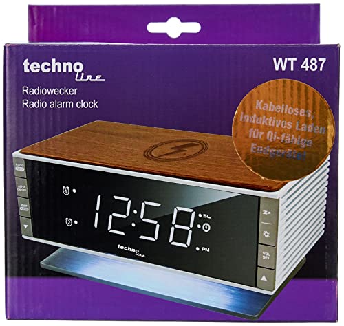 techno line WT487 - Radiodespertador con función de Carga IQ (Carga inalámbrica, función de Carga inductiva)