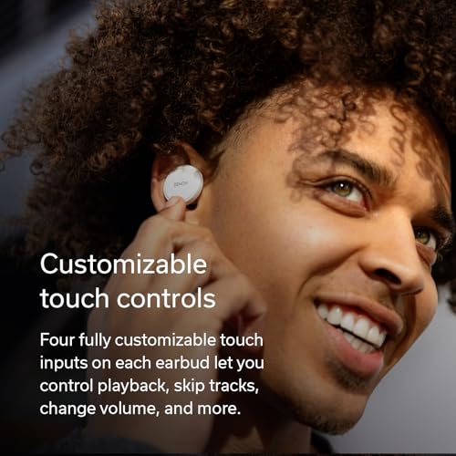 DENON PerL Pro True Wireless Earbuds, Perfil de Sonido Personalizado, Auriculares con cancelación de Ruido, Auriculares Resistentes al Agua, con micrófonos Integrados - Blanco