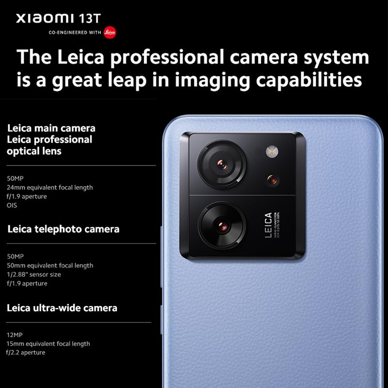 Xiaomi Smartphone 13T 5G, sistema de cámara triple Leica de 50 MP, pantalla AMOLED de 144 Hz, procesador MediaTek Dimensity 8200-Ultra, batería de 5000 mAh de 12 GB + 256 GB (negro brillante)