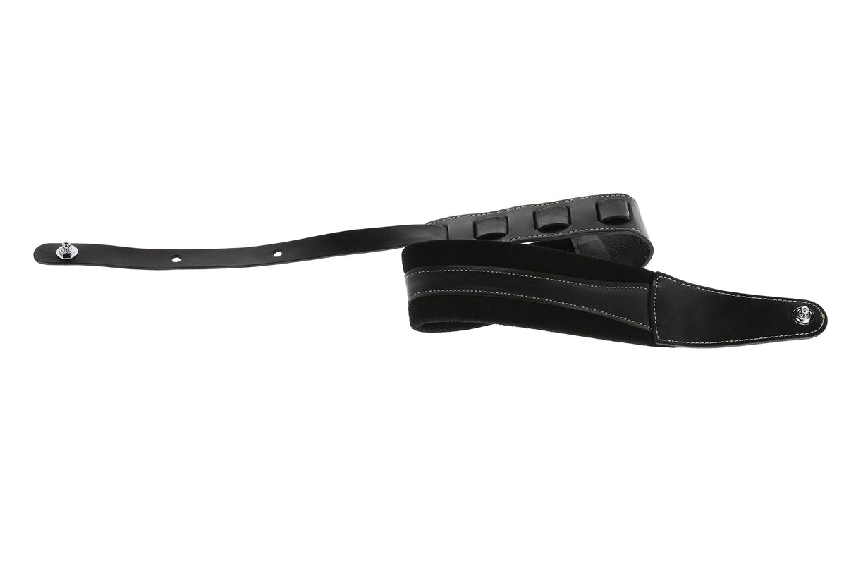 GEWA Correa para guitarra serie Prestige, cuero auténtico, ancho 85 mm, largo 103-139 cm, cierres de seguridad cromados, negro/negro, 1 par de cierres de seguridad F&S incluidos