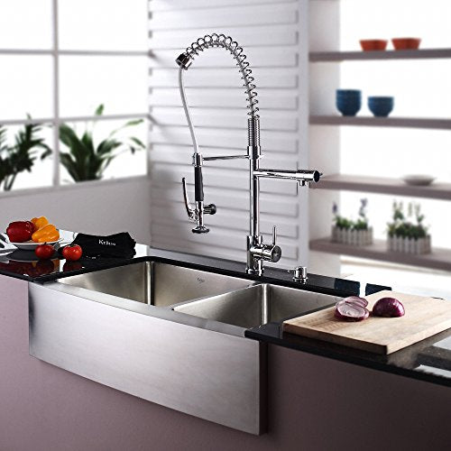 Kraus KHF203-36 36 inch Farmhouse Apron 60/40 Double Bowl 16 gauge Stainless Steel Kitchen Sink