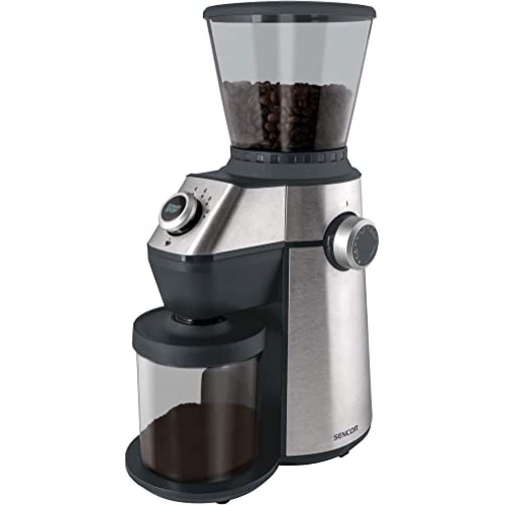 Molinillo de café eléctrico Burr, capacidad 350 g, 150 W, color plateado
