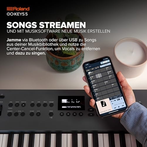 Teclado para creación musical Roland GO:KEYS 5 | Teclado de 61 notas | Generador ZEN-Core con más de 1.000 sonidos integrados | Altavoces estéreo integrados | Entrada de micro – Grafito