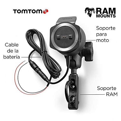 TomTom GPS para motocicletas Rider 50 (4,3 pulgadas con carreteras montañosas, actualizaciones mediante Wi-Fi, info tráfico en tiempo real, Radares de tráfico para 3 meses, 24 mapas)