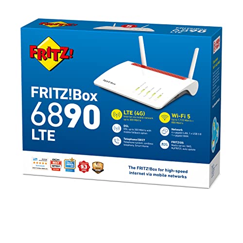 AVM Fritz!Box 6890 LTE International - Modem Router LTE, VDSL, ADSL2, Wi-Fi AC MU-MIMO, Mesh, WAN Gigabit, 4 x LAN Gigabit, USB 3.0, centralita telefónica, Base DECT, Interfaz en Español