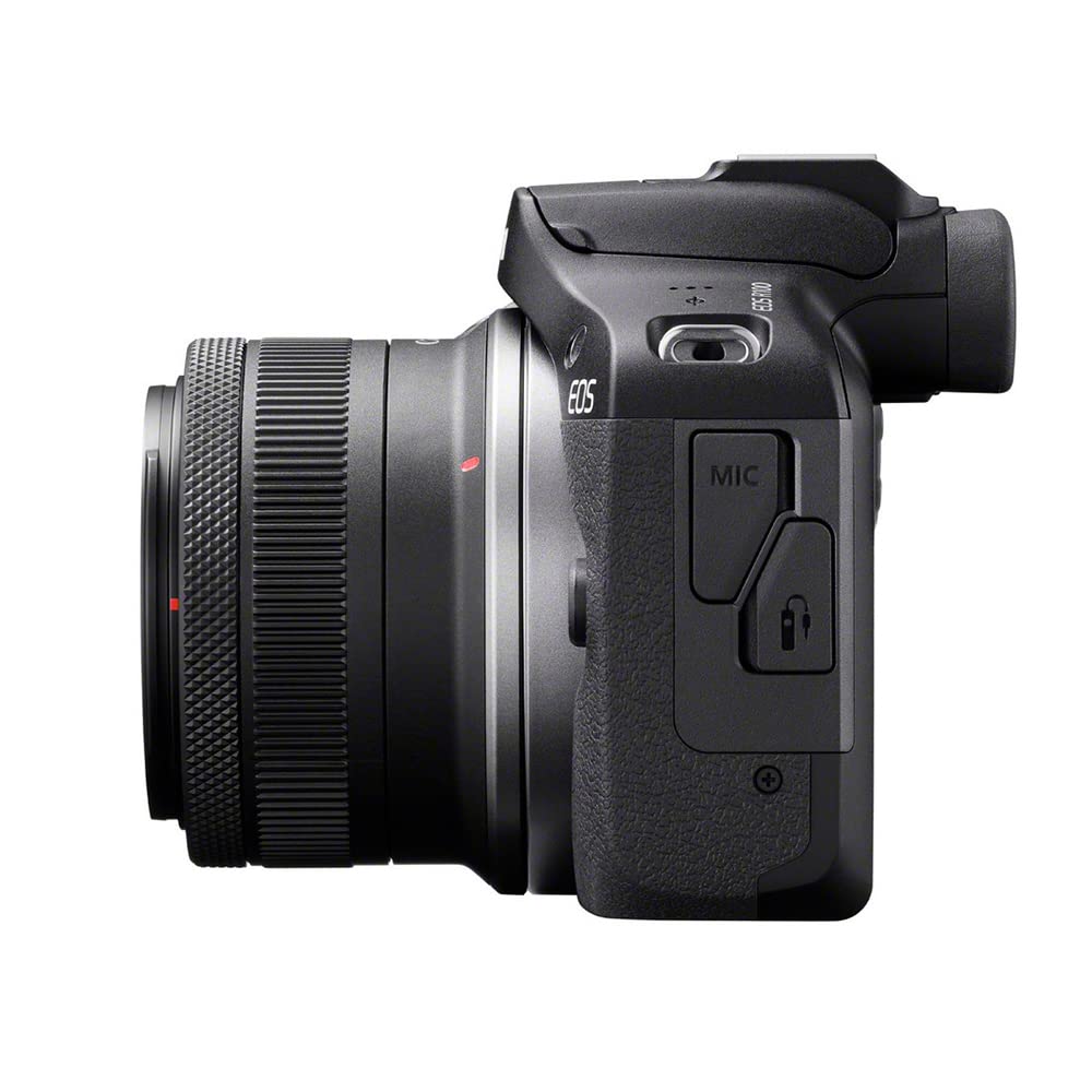 CANON EOS R100 Cámara Mirrorless + Objetivo RF-S 18-45 mm F4.5-6.3 IS STM, Cámara Evil APS-C (24,1 MP) -4 EV, Vídeo 4K 25 fps, Dual Pixel CMOS AF, Wi-Fi y Bluetooth, Negro