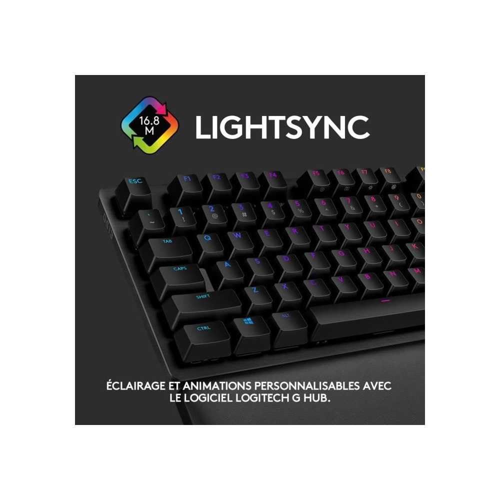 Logitech G 513 Teclado mecánico para Juegos, GX-Brown, interruptores táctiles, iluminación RGB, Bucle USB, reposamuñecas con Espuma de Memoria, Carcasa de Aluminio, diseño francés AZERTY, Color Negro