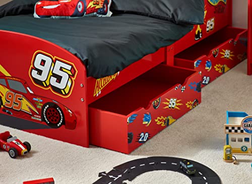 Disney Lightning McQueen Toddler Cama con almacenaje, Engineered Wood, Red, Small