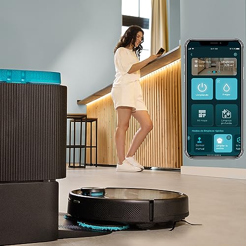 Cecotec Robot Aspirador y Friegasuelos Conga 11090 Spin Revolution Home&Wash con Base de Autovaciado, Motor de Succión 4000 Pa