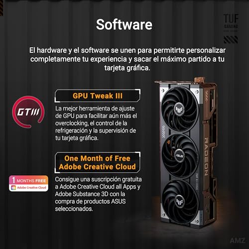 ASUS TUF Gaming Radeon RX 9070 XT OC Edition 16GB GDDR6, Tarjeta gráfica Gaming (PCIe 5.0, 16GB GDDR6, HDMI/DP 2.1, 3.125 Ranuras, Grado Militar, Revestimiento PCB, Ventiladores axial-Tech)