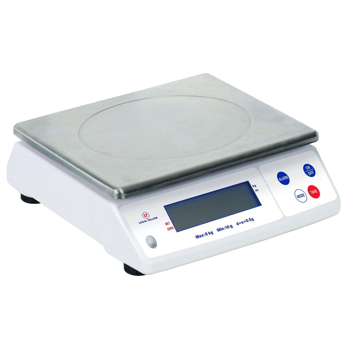 LOUIS TELLIER - Balanza Electrónica Profesional - 12kg - IP53 - Precisión 1 g - Bandeja Extraíble de Acero Inoxidable - Cocina - Panadería - 29,8 x 23,6 cm