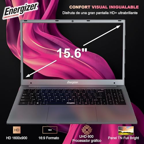Energizer EnergyBook: portátil de 15,6'' HD+, Intel Celeron, 8 GB de RAM, SSD de 256 GB, gráficos UHD, Windows 11, Teclado QWERTY (Interfaz), USB 3.0, HDMI