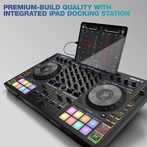 Reloop Mixon 8 Pro | 4-Kanal -Multi-Platform-Performance-Controller für Serato & djay, Jogwheel -Displays & 4 Instant-FX-Kippschalter, Dual-Audio-Interface mit USB-C & Stand-Alone-Mixing