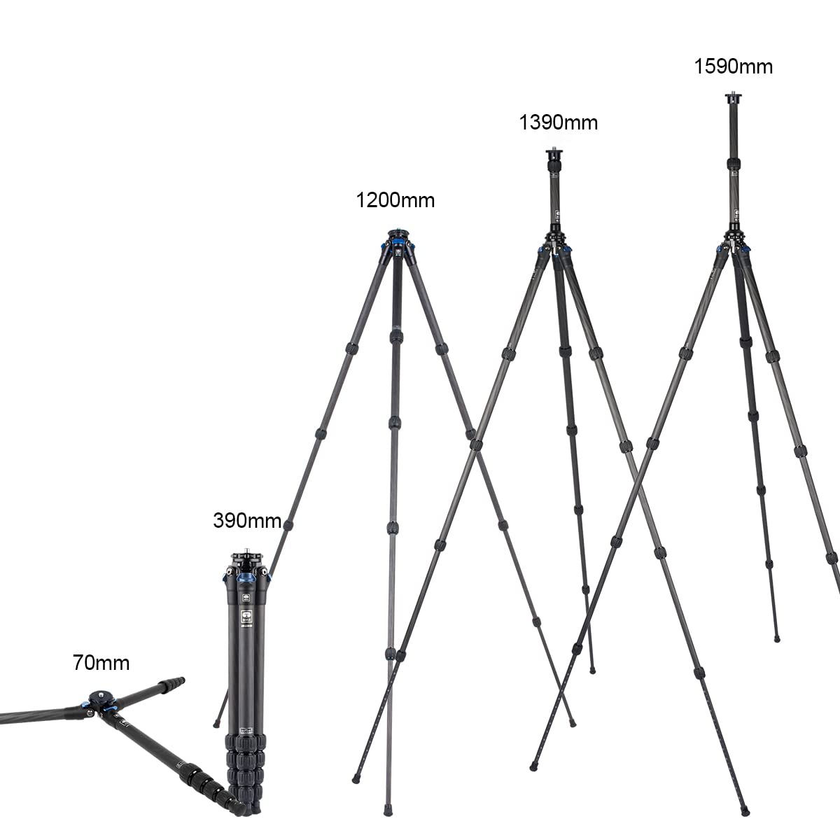 SIRUI Trípode para Cámara de Viaje AM-225, 159cm Trípode Portátil de Fibra de Carbono con Tubo de Extensión SL-100, Trípode para Fotografía con Columna Central de Carbono, Carga Máxima 6kg