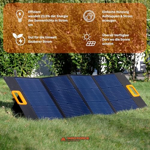 YARD FORCE Panel Solar portátil de 100 W LX SPP10 para generador Solar en casa, IP65 Resistente al Agua, Cargador Solar Plegable, Compatible con Yard Force Power Station para Camping al Aire Libre