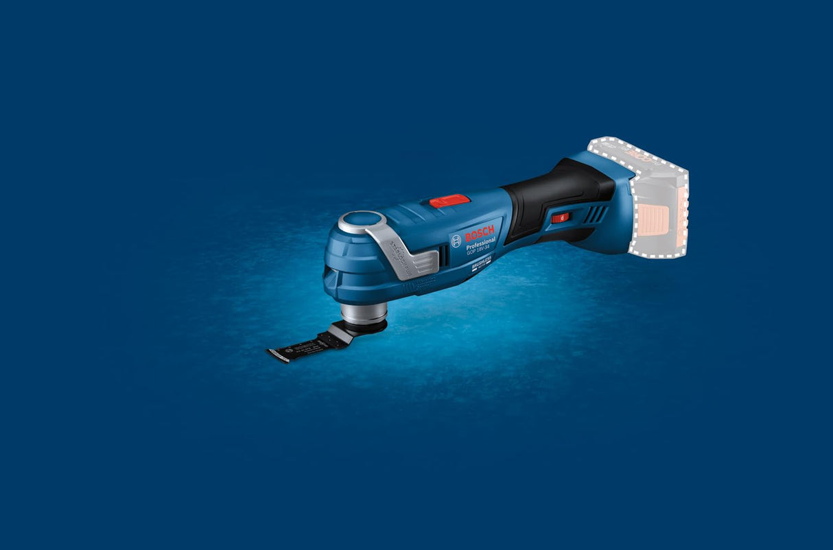 Bosch Professional 18V System multiherramienta a batería GOP 18V-34 (motor Brushless sin escobillas, Vibration Control, con varias cuchillas, 1 plato de lija, 5 hojas de lija, 5 accesorios en L-BOXX)