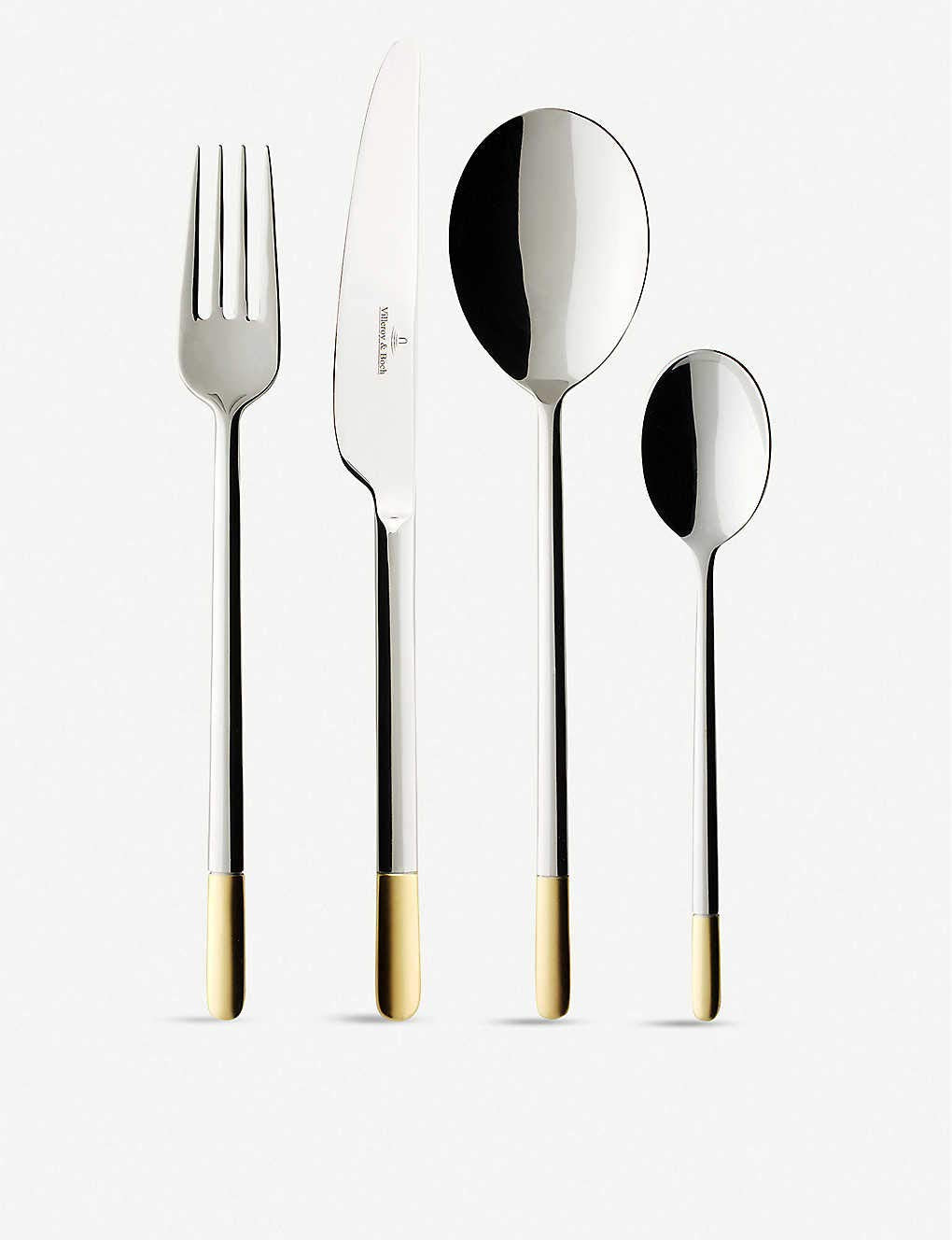 Villeroy & Boch – Ella Set de Cubiertos 113 Piezas Plata/Platino, Apto para Lavavajillas, Cuberteria 18/10, Cubertería, Cuberteria Dorada, Acero Inoxidable