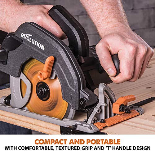 Evolution Power Tools - Sierra circular multimaterial R185CCSX+ con guía compatible (paquete plus con bolsa de transporte), 185 mm, 230 V