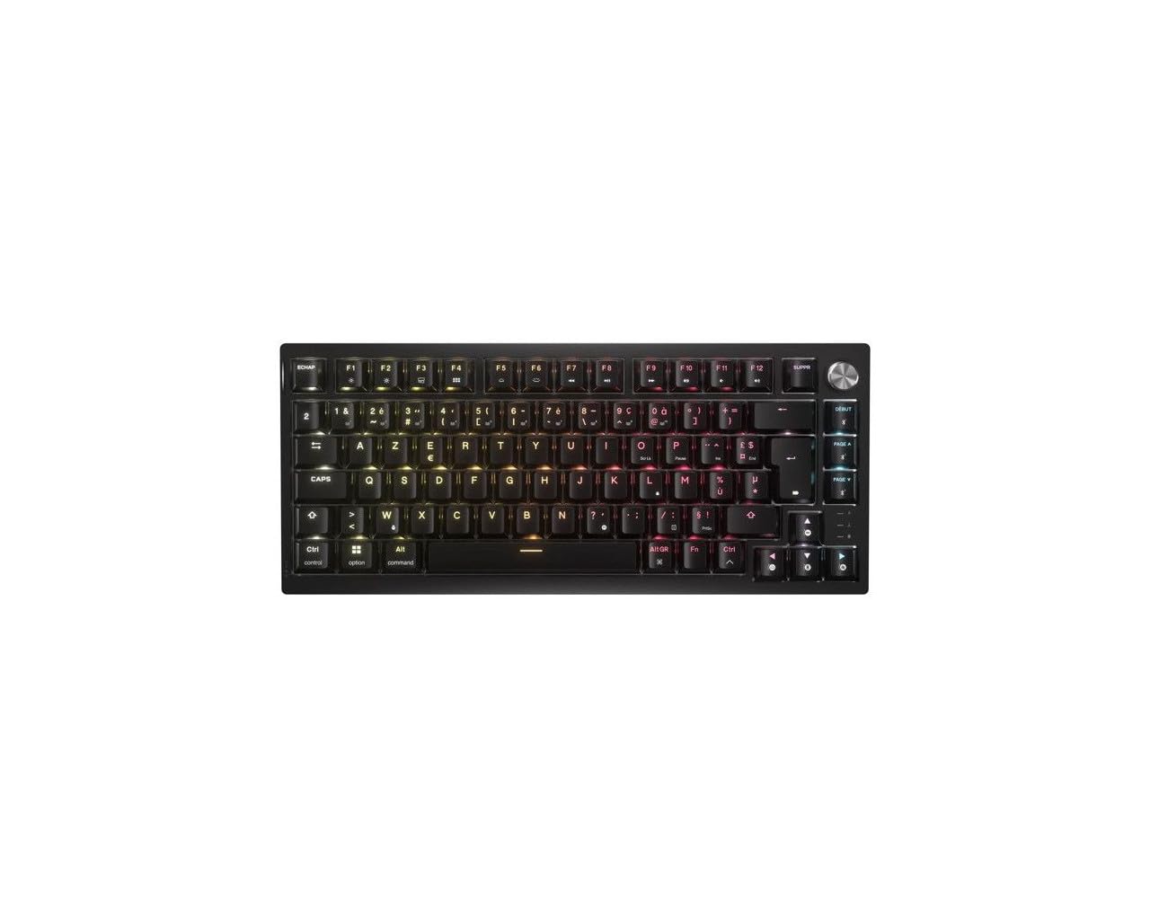 Corsair K65 Plus Wireless 75% RGB Teclado de Juego mecánico reemplazable en Caliente - Interruptores táctiles MLX Fusion prelubricados - Tapas de Llave PBT - AZERTY FR - Negro