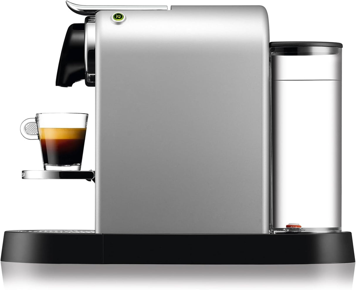 Krups Nespresso Citiz - cafetera de cápsulas monodosis, con 19 bares de presión, thermoblock, función automática con botones retroiluminados, color Plata, modo Eco, Incluye kit bienvenida