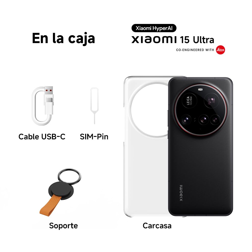 Xiaomi 15 Ultra - Smartphone de 16+512GB, Lente óptica Leica Summilux, Snapdragon 8 Elite, Pantalla AMOLED WQHD+ de 6,73" 120 Hz, HyperCharge de 90W, Cargador no Incluido, Negro (Versión ES)