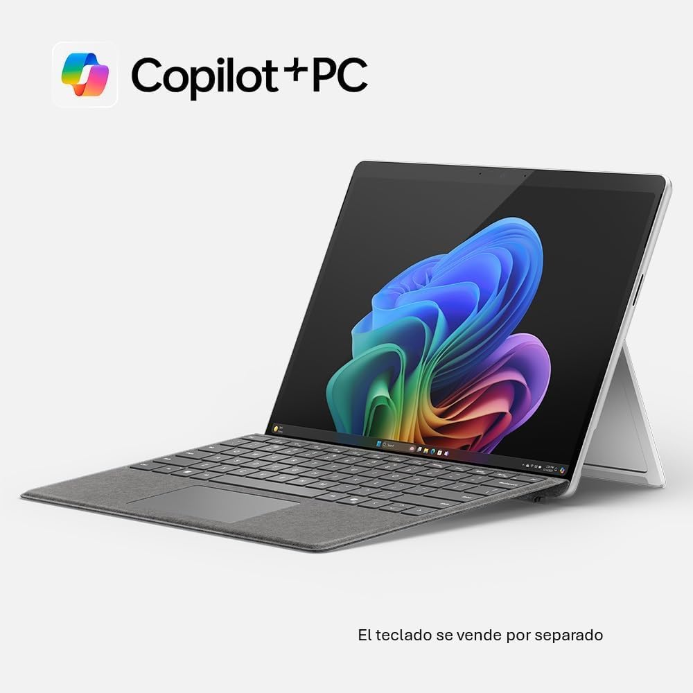 Microsoft Surface Pro (Incluye el Cargador) | Copilot+ PC | Pantalla táctil 13” | Snapdragon® X Plus | 16GB RAM | 256GB SSD | Último Modelo, 11a edición | Platino