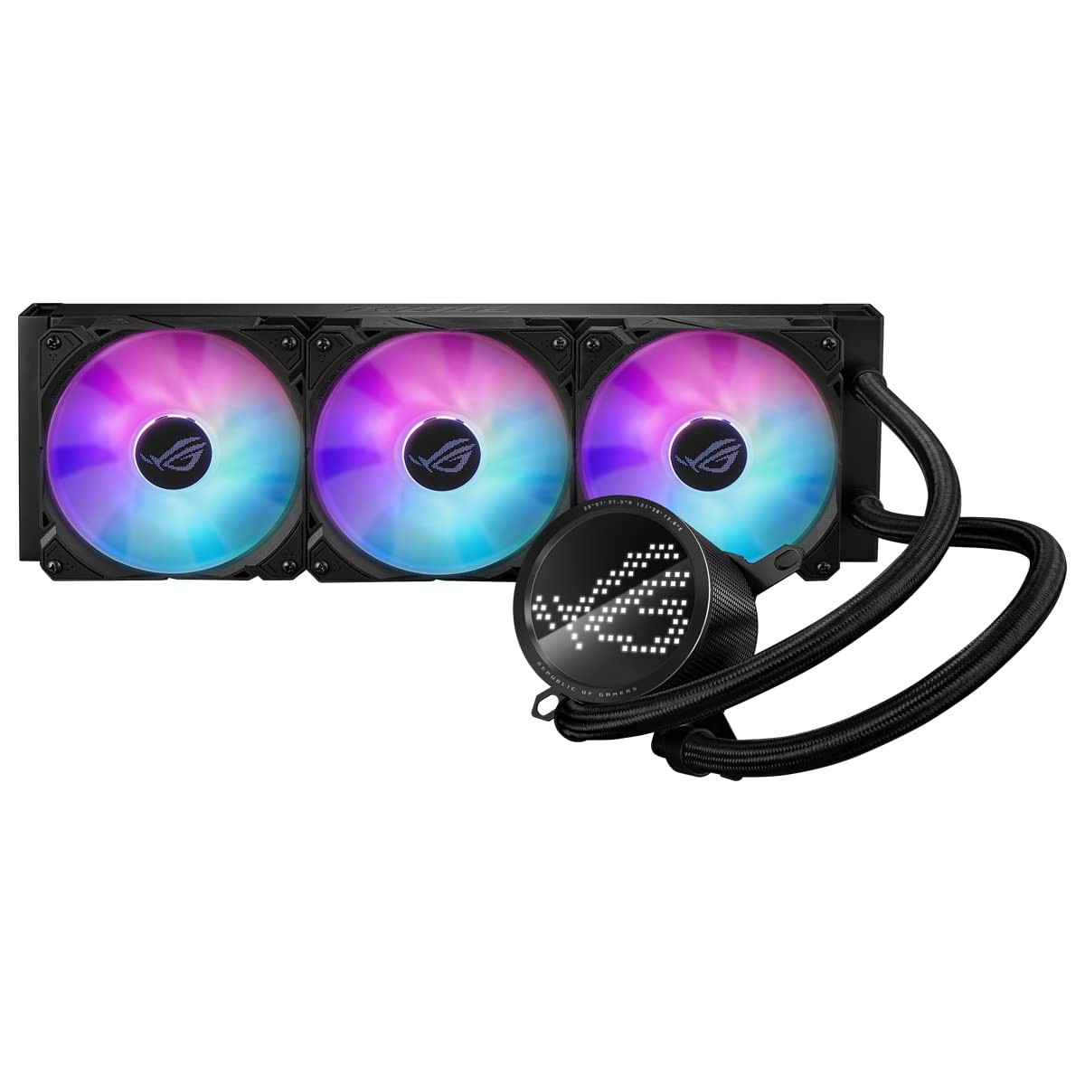 Asus ROG Ryuo III 360 ARGB Cooler CPU Todo en Uno, Radiador de 400 mm, Asetek 8th Gen, 3 Ranuras para Ventiladores de 120 mm, LED Anime Matrix, Intel LGA 1700, 115x, 1200 y AMD AM4, AM5