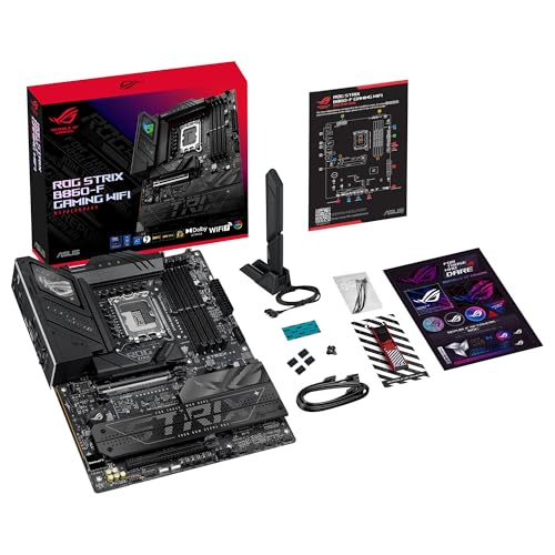 ASUS ROG Strix B860-F Gaming WiFi, Placa Base ATX, preparada para PCs con IA Avanzada, 16+1+2+1 etapas de Potencia, Ranuras DDR5, PCIe 5.0, Cuatro Ranuras M.2, WiFi 7, iluminación Aura Sync RGB
