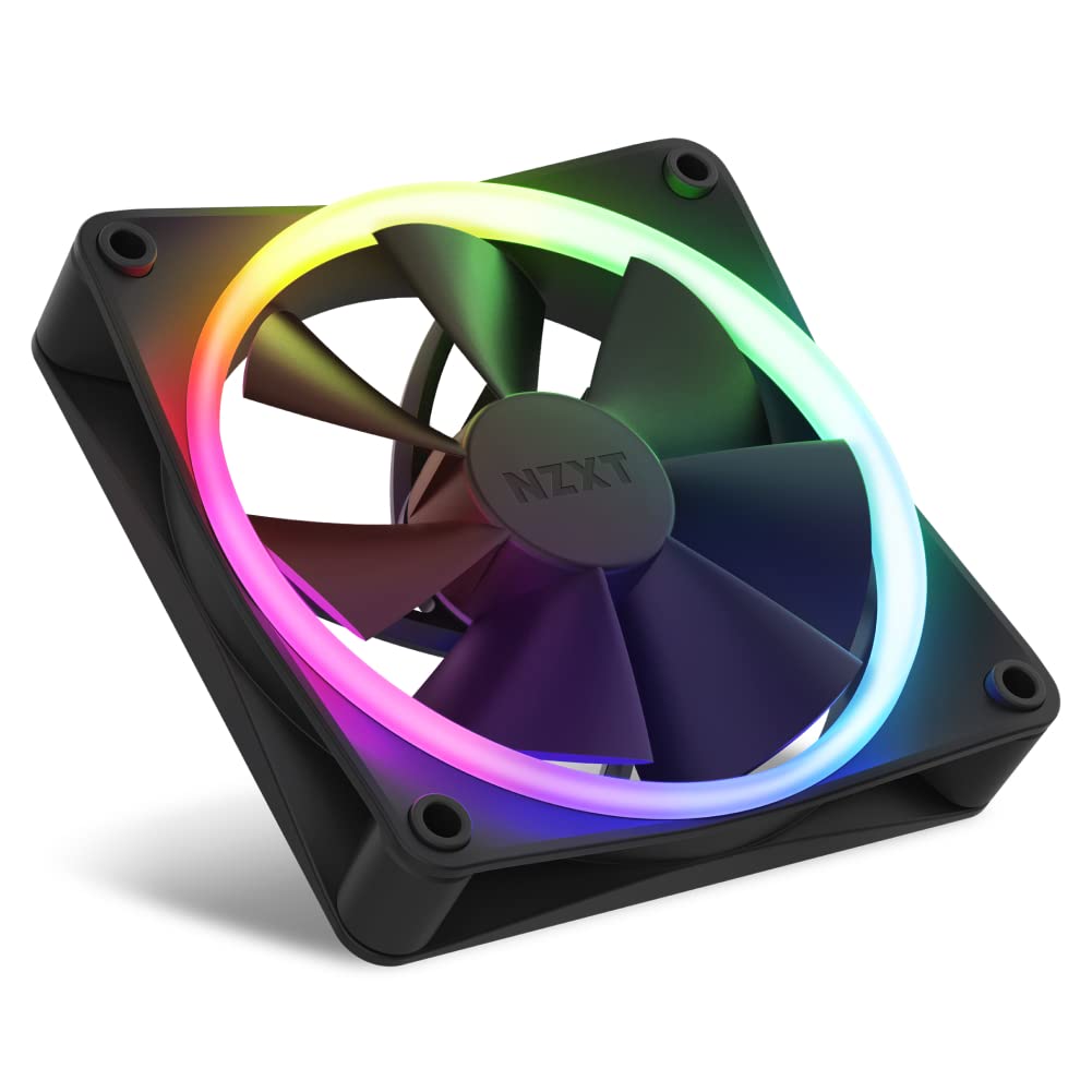 NZXT Ventiladores RGB F120 - RF-R12TF-B1 - Personalización avanzada de iluminación RGB - Refrigeración silenciosa - Triple (ventilador RGB y controlador incluidos) - Ventilador de 120 mm - Negro