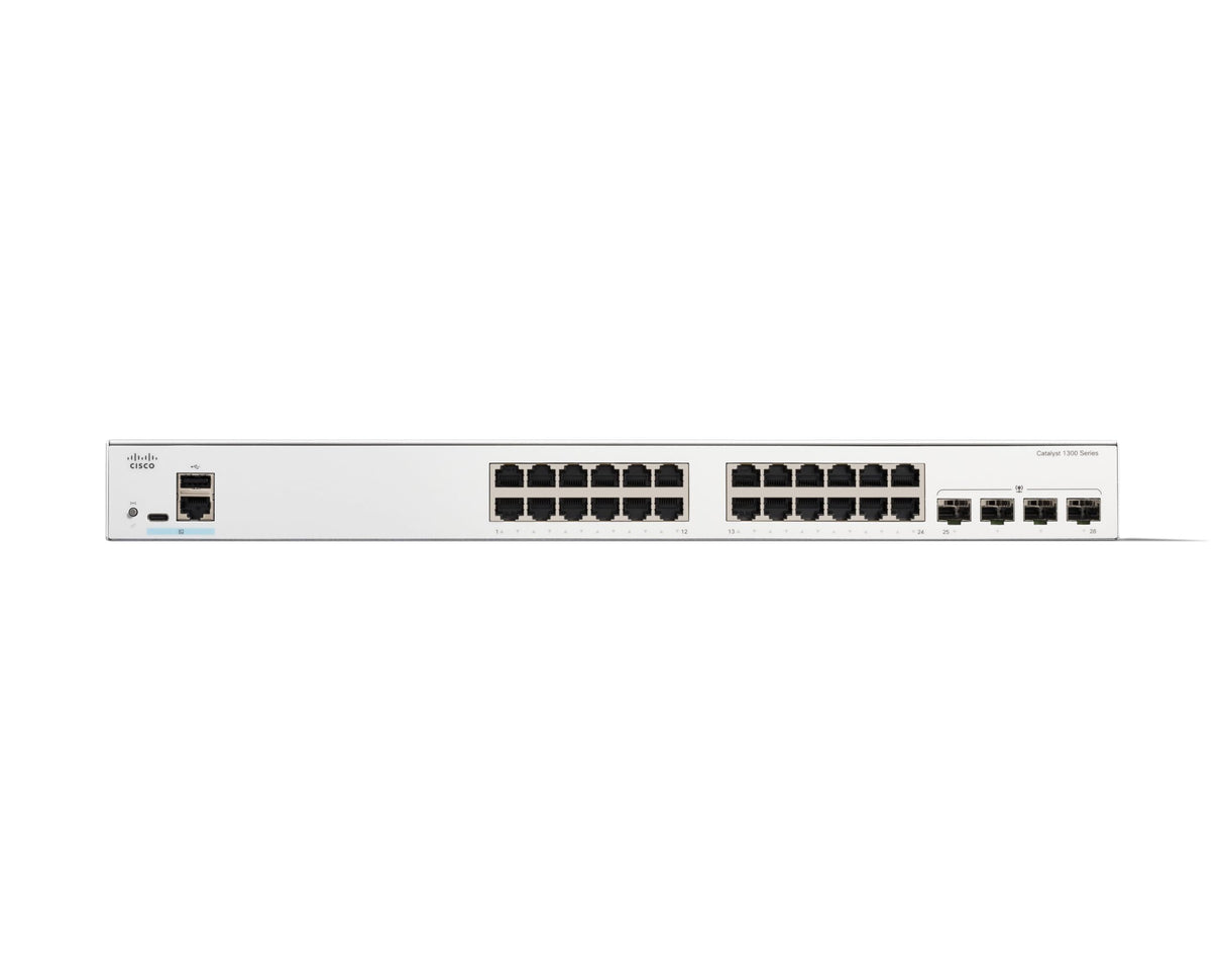 Cisco Switch gestionado Cisco Catalyst 1300-24T-4G, GE de 24 Puertos, SFP GE 4x1, protección Limitada de por Vida (C1300-24T-4G)