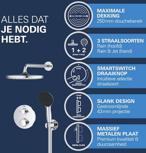 GROHE Precision Vitalio Start 250 Sistema de ducha (caja de instalación universal, set de ducha mural, teleducha), Cromo 34883000