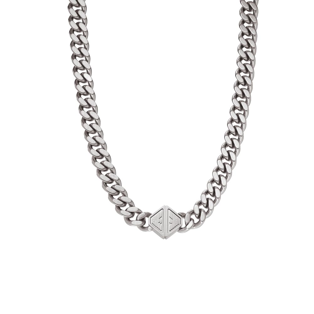 EMPORIO ARMANI Collar de cadena para hombre en acero inoxidable con cierre de langosta, Paloma gris