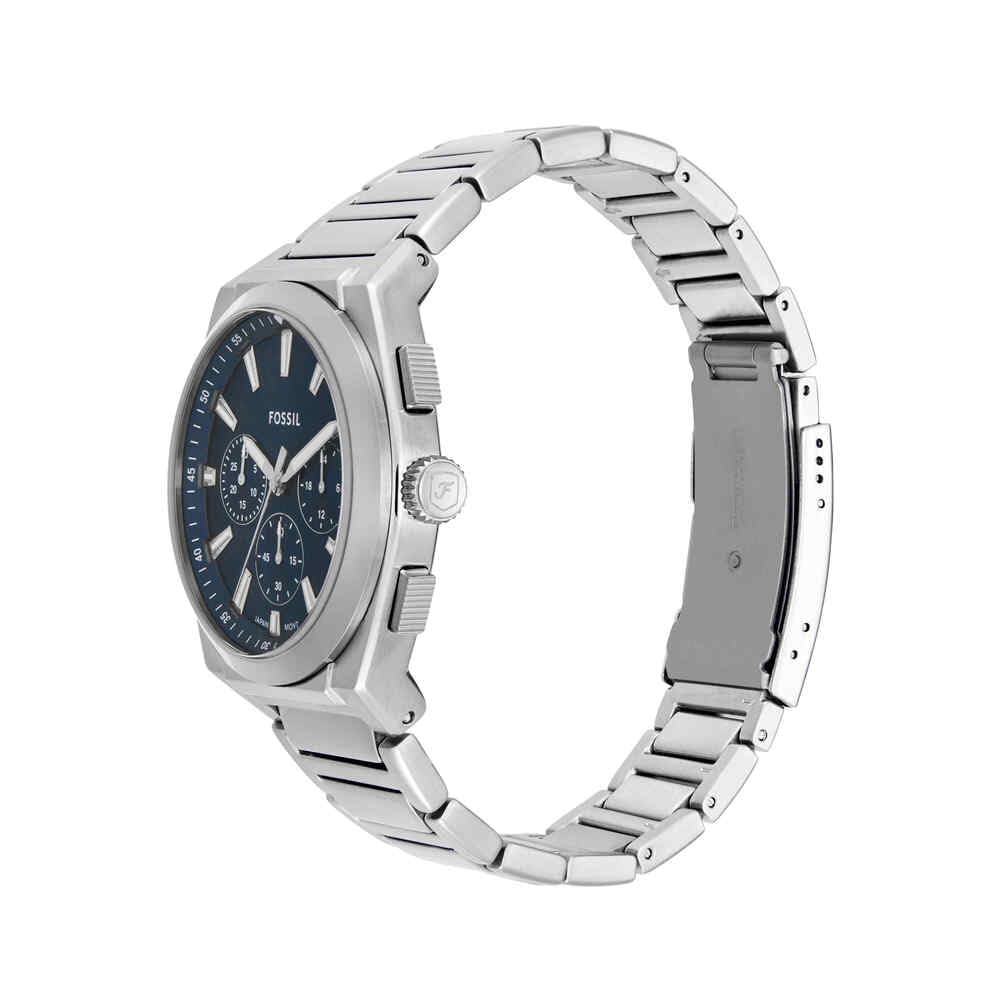Fossil Reloj Everett para Hombre, Movimiento Cronógrafo Cuarzo con Correa de Piel o Acero, Gris y Azul