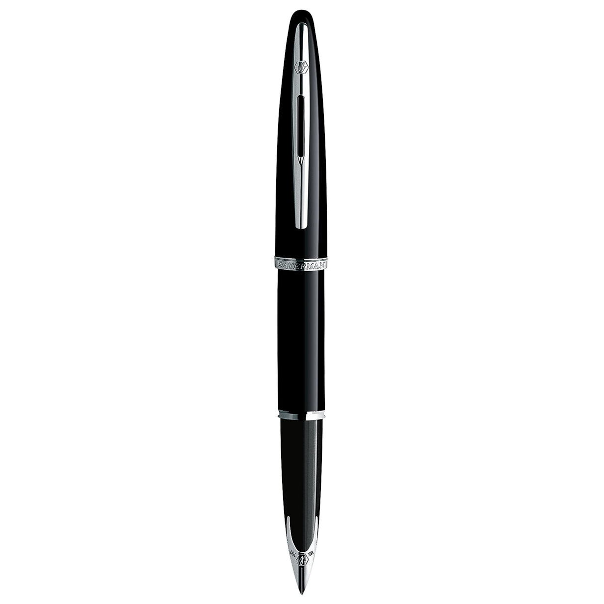 Waterman Carène Black Sea pluma estilográfica | color negro muy brillante con adorno chapado en paladio | plumín mediano con cartucho de tinta azul | estuche de regalo
